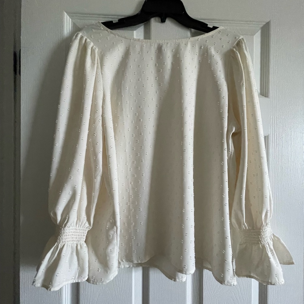 Ann Taylor Cream Blouse with Textured Detail